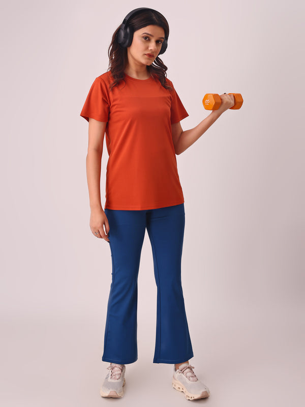 Rust Solid Tshirt And Dark Blue Solid Pant Womens Set