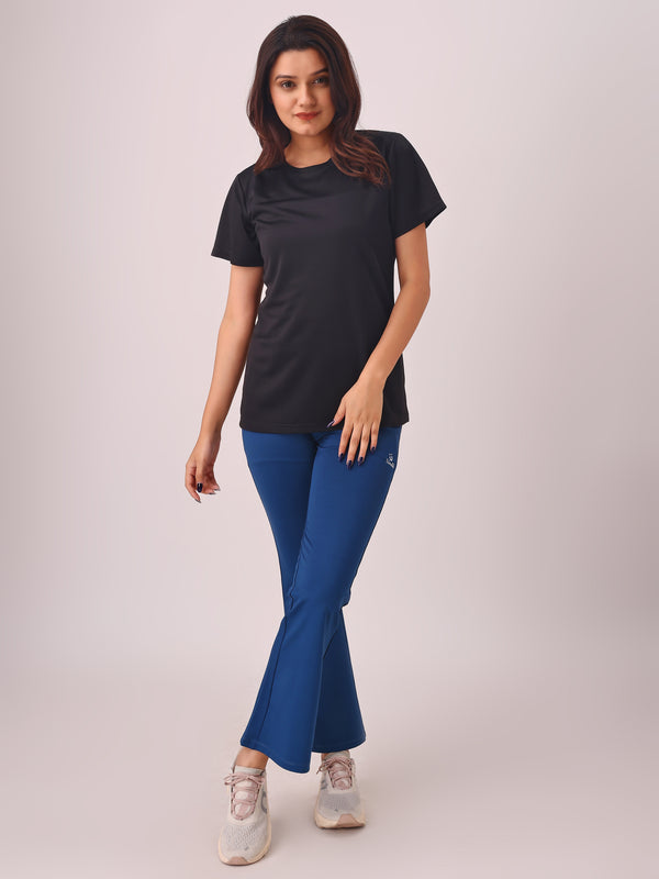 BLACK SOLID TSHIRT AND DARK BLUE SOLID PANT WOMENS SET