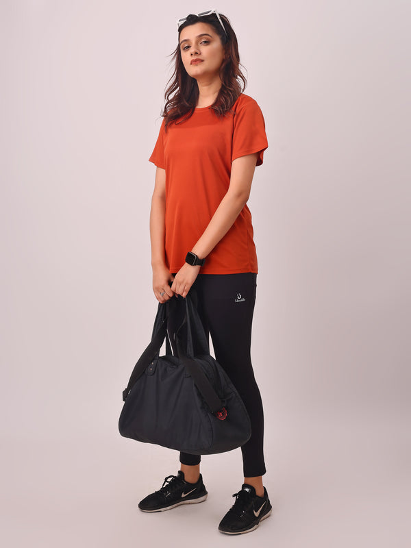 Rust Solid Tshirt And Black Solid Leggings Womens Set