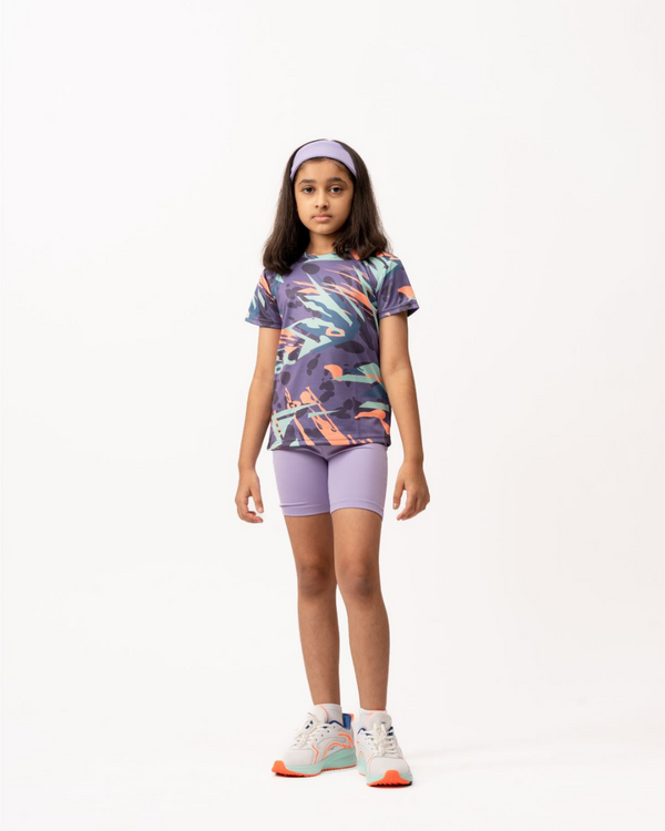 Lavender Cycling Shorts Purple AOP T-shirts Set