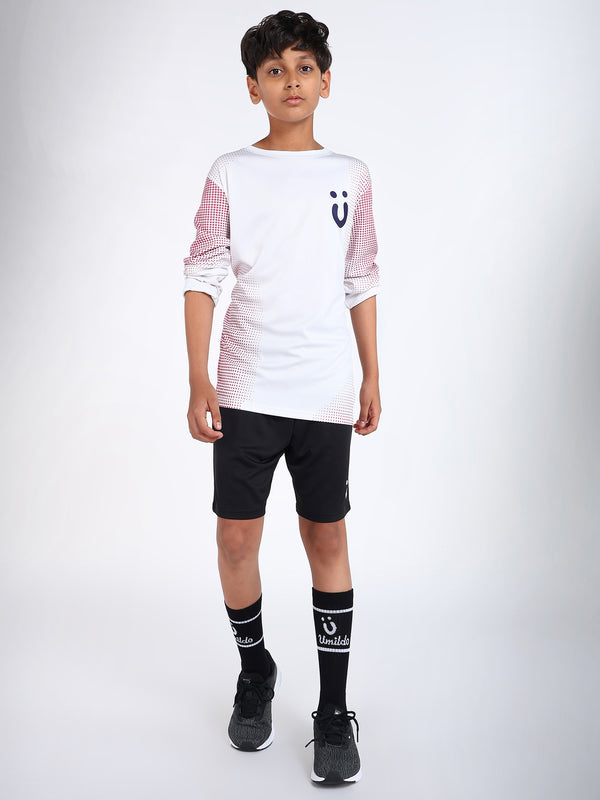 Boys Crimson Fade Full Sleeve T-Shirt and Black Shorts Set