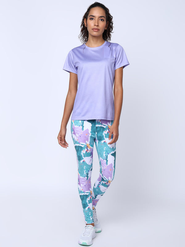 Womens Solid Lavender Tshirt And Inkpop Blue Leggings Set