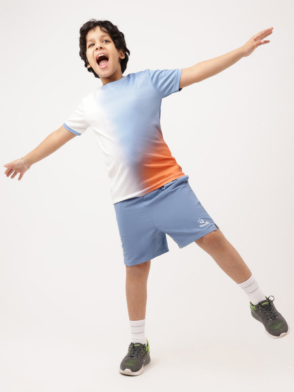 Boys Blue Orange Tshirt And Blue Air Shorts Set