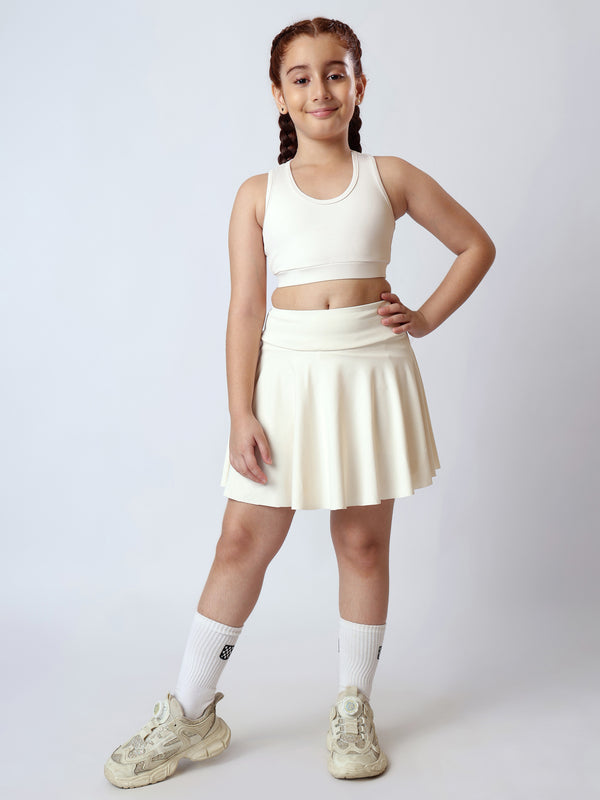 Girls Solid Cream Skorts