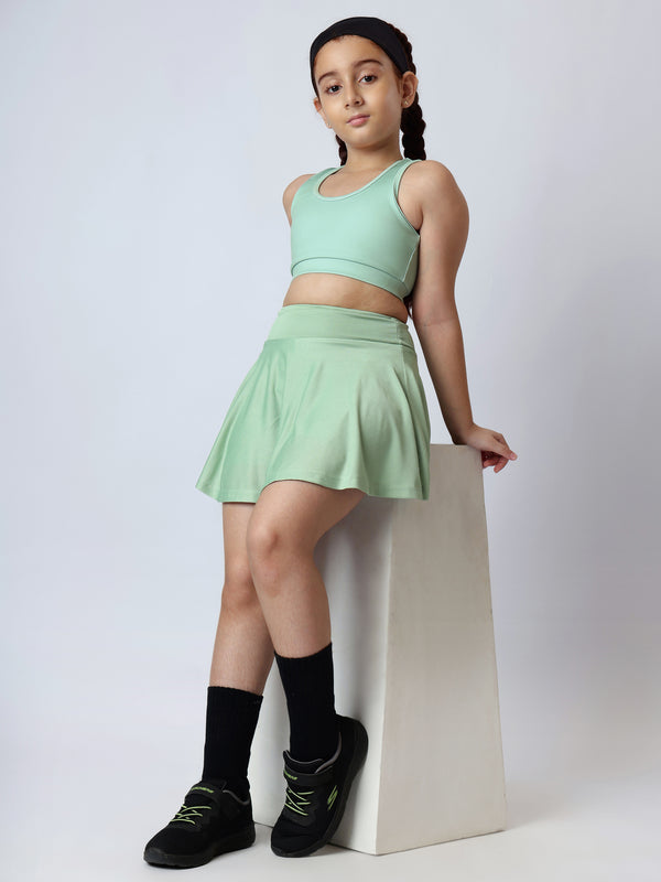 Girls Solid Green Skorts