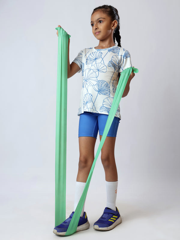Girls Petal Skecth Tshirt And Solid Blue Cycling Shorts Set