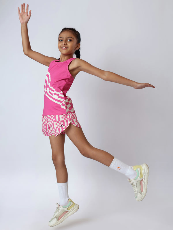 Girls Pink Pixel Checks Shorts