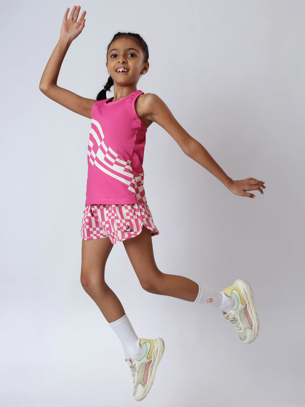Girls Pink Pixel Checks Tank
