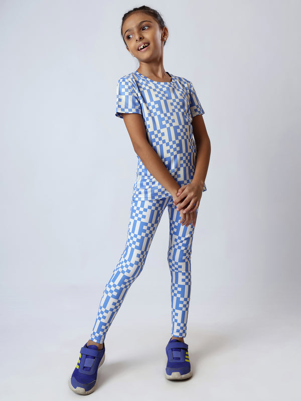 Girls Blue Pixel Checks Tshirt