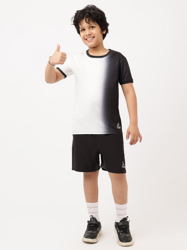 Boys Black White Tshirt And Black Air Shorts Set