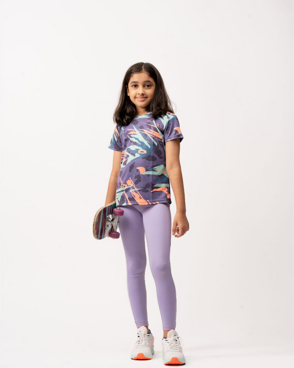 Purple AOP And Solid Lavender Leggings