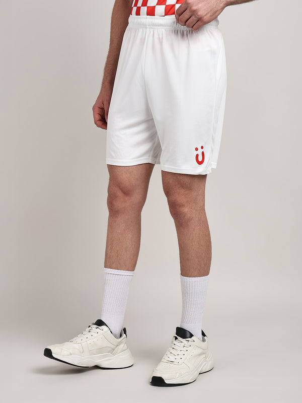 Mens Classic Red Logo White Football Shorts