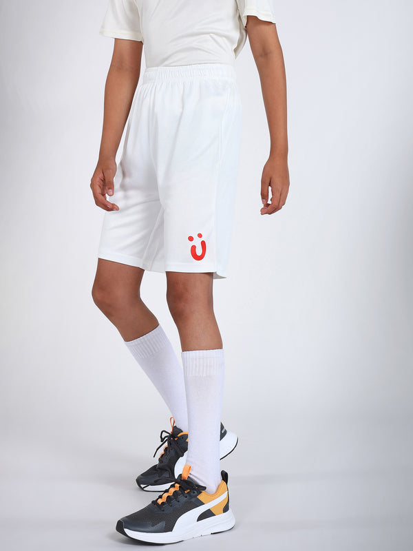 Boys Classic Red Logo White Football Shorts