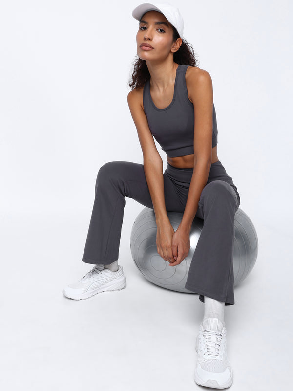 Womens Solid Charcoal Sports Bra