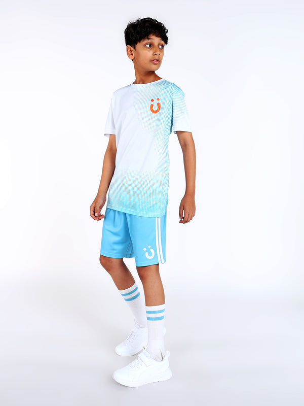 Boys Pixel Wave Tshirt And White Teal AOP Shorts Set