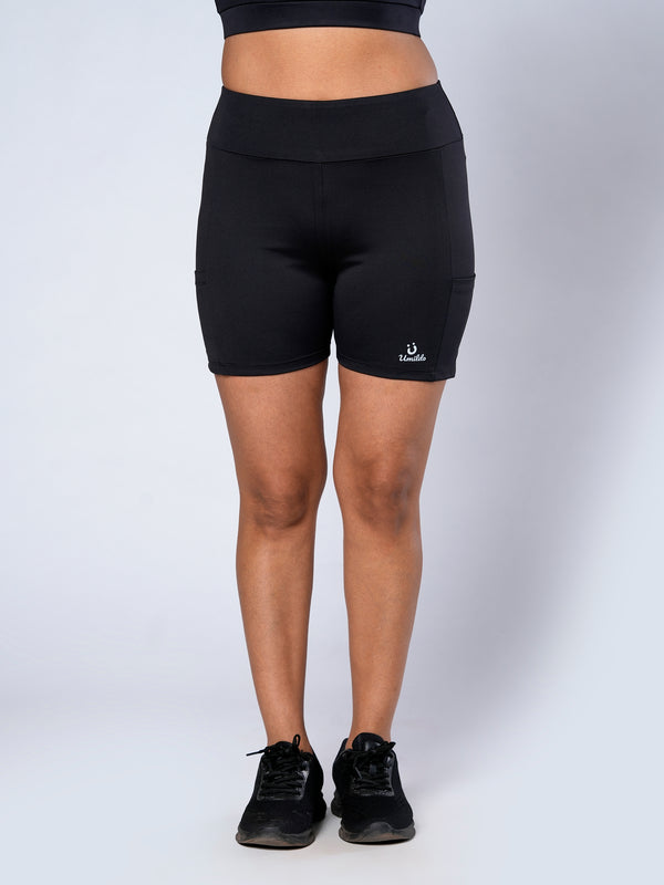 Black Solid Womens Cycling Shorts