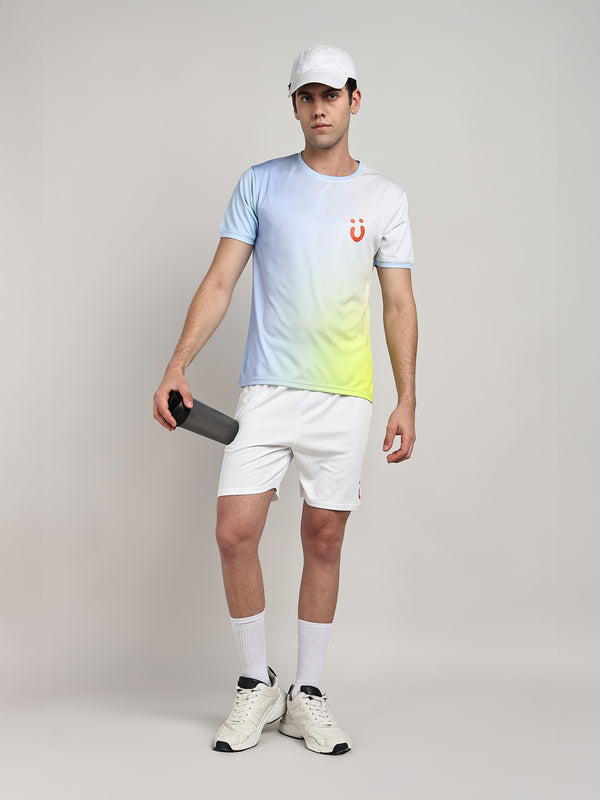 Mens Sunbeam Mist Tshirt And White Football Shorts With Black Logo Set