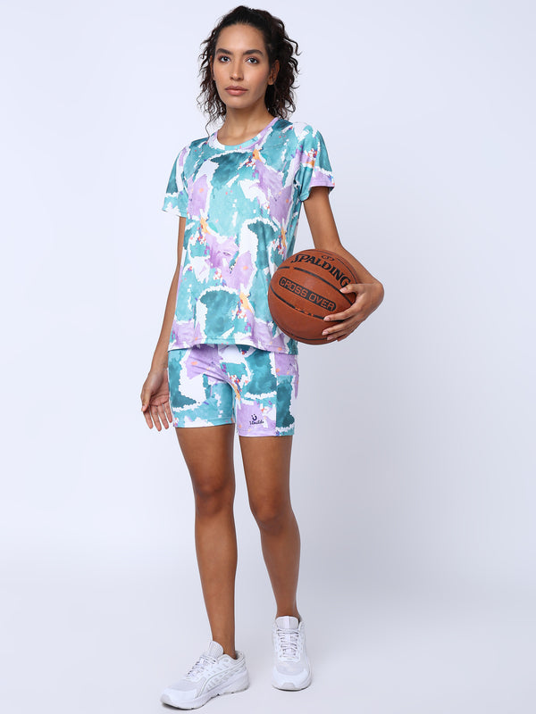 Womens Inkpop Blue Tshirt And Cycling Shorts Set