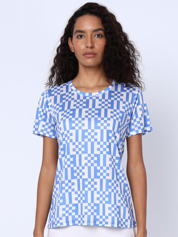 Womens Blue Pixel Check Tshirts