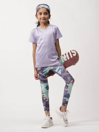 PURPLE AOP LEGGINGS LAVENDER TSHIRT SET