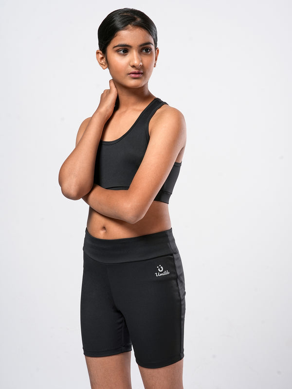 Girls Black Sports Bra And Cycling Shorts Set