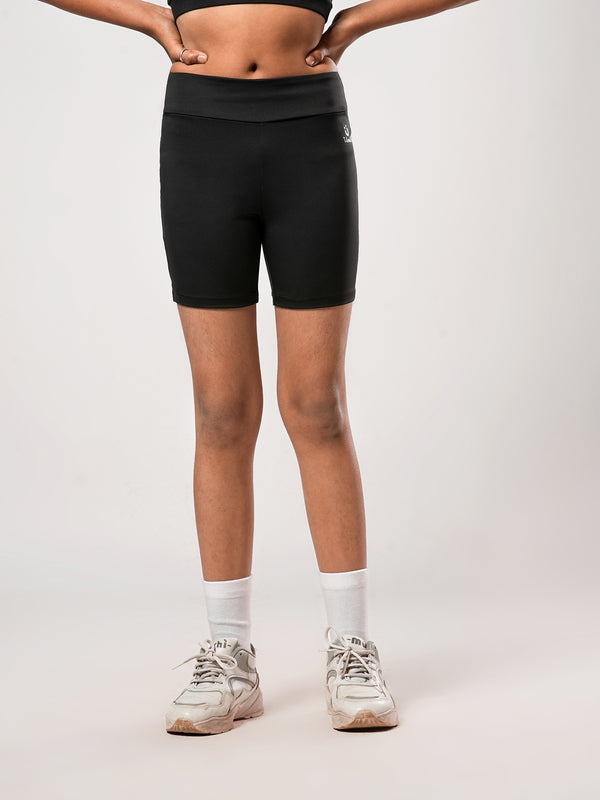 Black Solid Girls Cycling Shorts