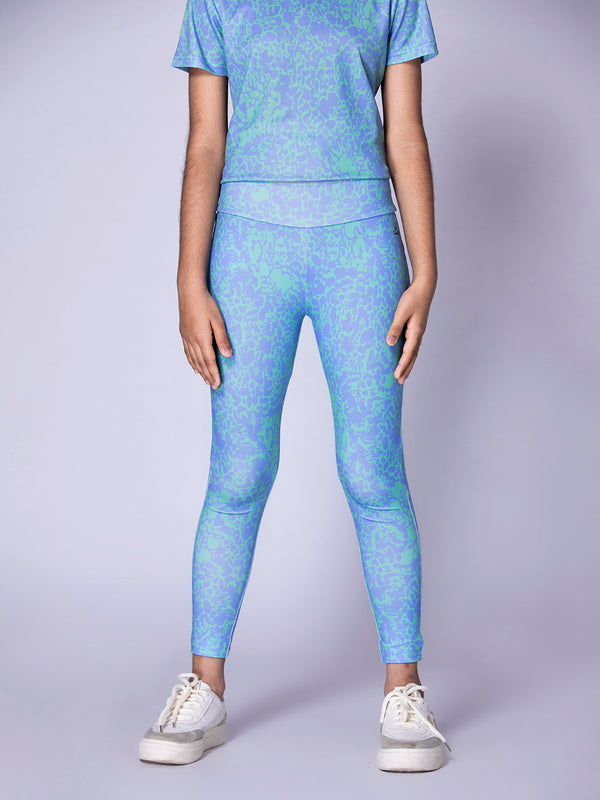 Blue AOP Girls Leggings