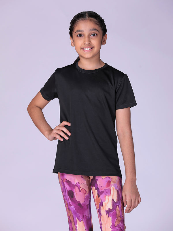 Girls Black Solid T-shirts