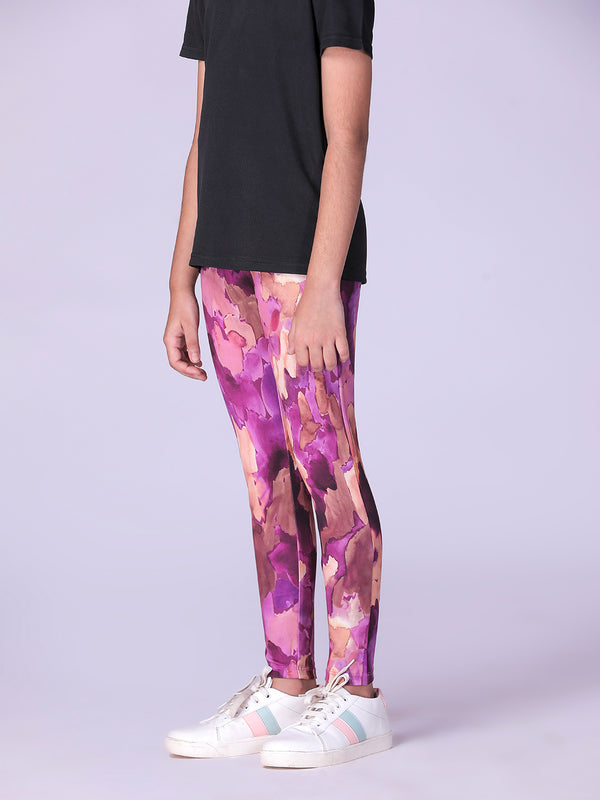 Maroon AOP Girls Leggings