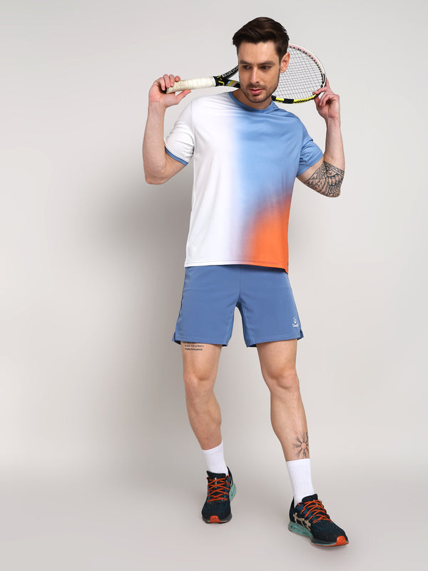 Mens Blue Orange Tshirt And Blue Air Shorts Set