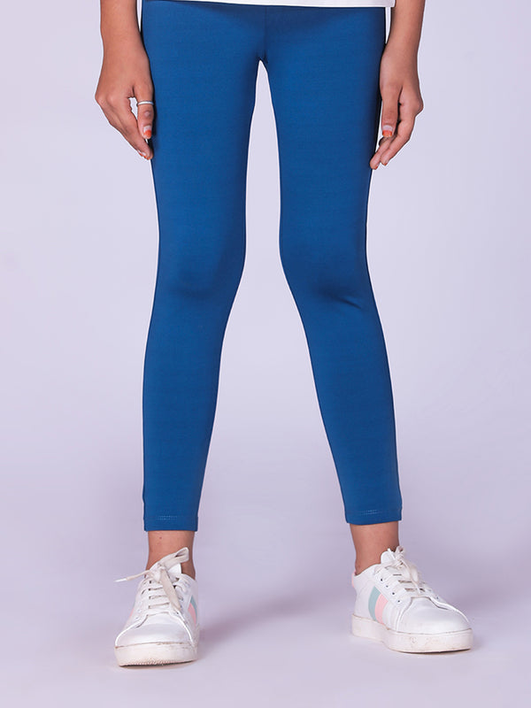 Dark Blue Solid Girls Leggings