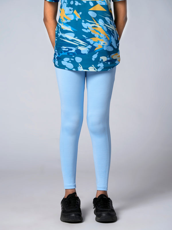 Solid Sky blue Girls Leggings