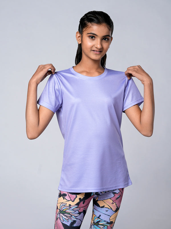 Girls Solid Lavender T-shirts