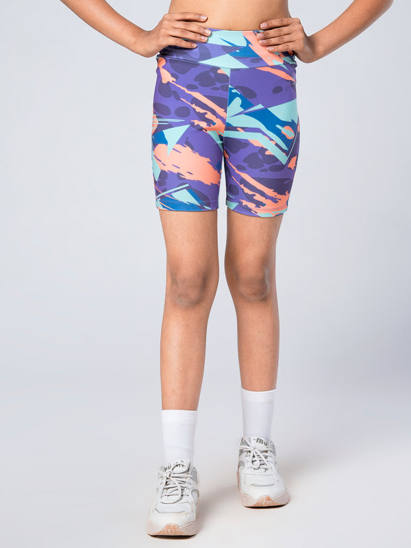 Purple AOP Girls Cycling Shorts