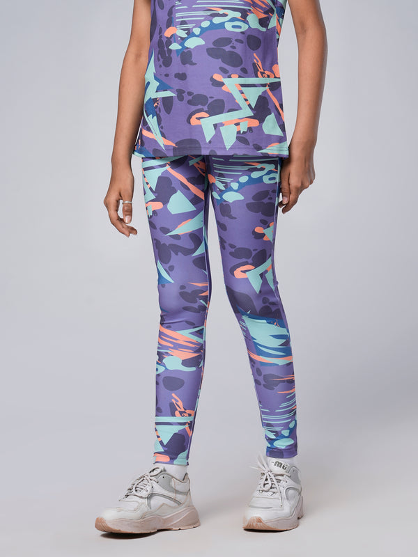 Purple AOP Girls Leggings