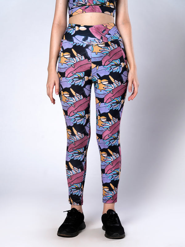 Black Banana Print Womens Leggings